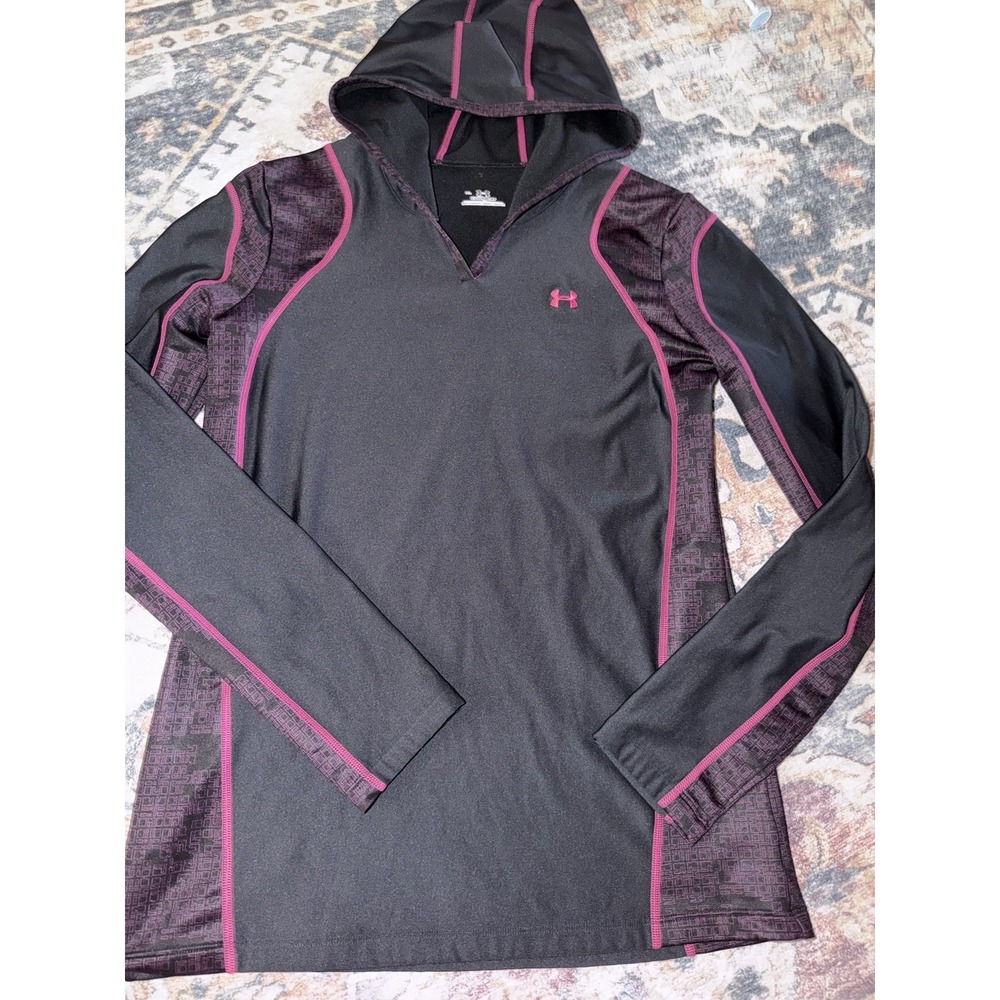 Under Armour Pullover Women XL Hooded ColdGear Semi Fitted 1/4 Zip Running